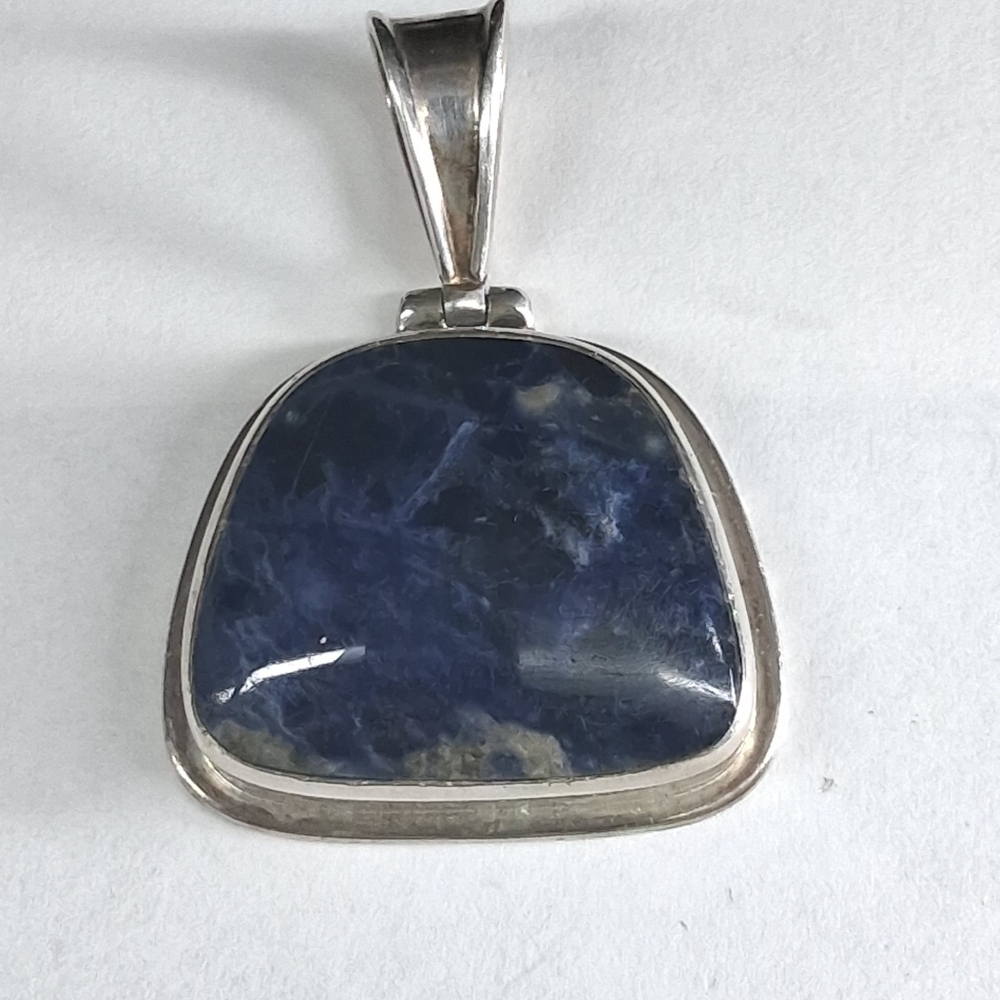 Vintage Large 925 Sterling Silver Blue Sodalite Pendant